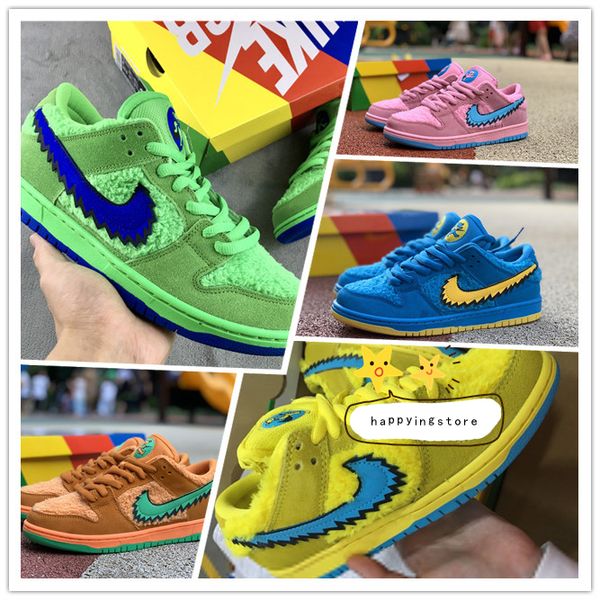 

2020 grateful dead x sb dunks low green bear orange yellow blue pink green bears running shoes men skateboard shoes sneakers, Black