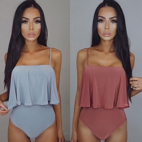 

summer solid sleeveless sling bodysuit fashion beach ruffle off shoulder camisole jumpsuit women bodysuit romper, Black;white