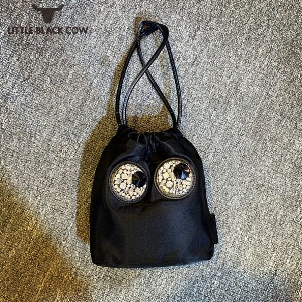 

fashion 2020 women handbags kawaii diamonds nylon small storage bag designer leisure drawstring black shoulder tote bucket bags
