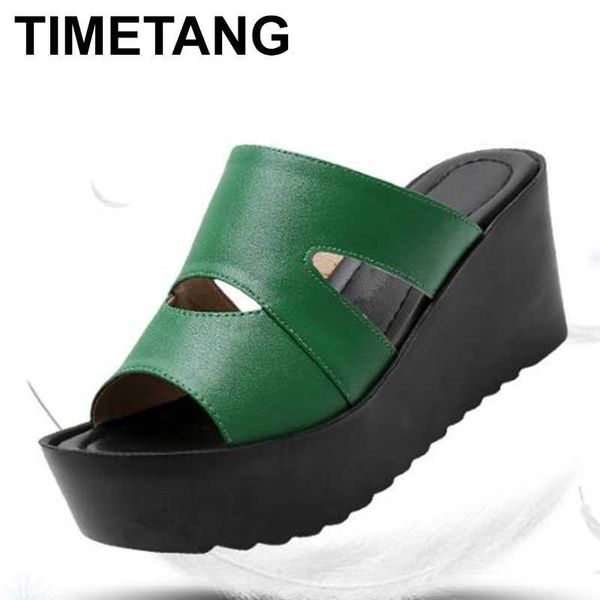 

timetang2020new мягкого лица тапочек женщина клин с толстыми дном донных тапочек удобных сдоб, Black