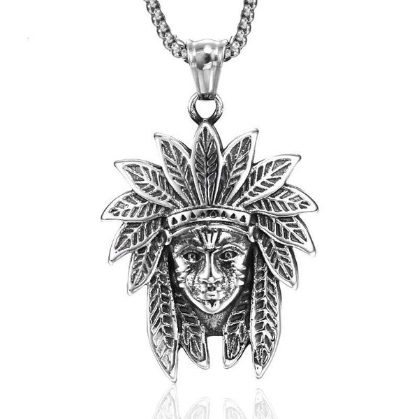 

jingyang stainless steel vintage indian chief titanium steel men's necklaces & pendants power necklace friends pendant chains, Silver