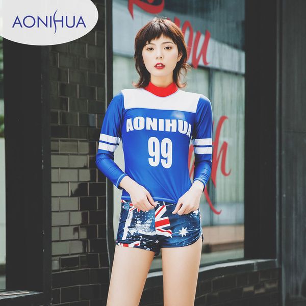 

women rash guard long sleeve swimsuit two piece with boyshort upf 50 surfing swimming suits beach suits sun protection