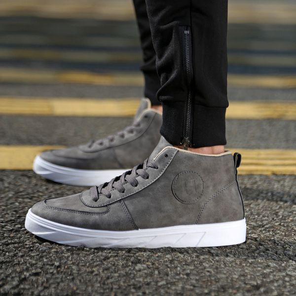 

fashion men casual shoes spring autumn man boots breathable leisure high male canvas shoes lace up flat footwear new arrival, Black