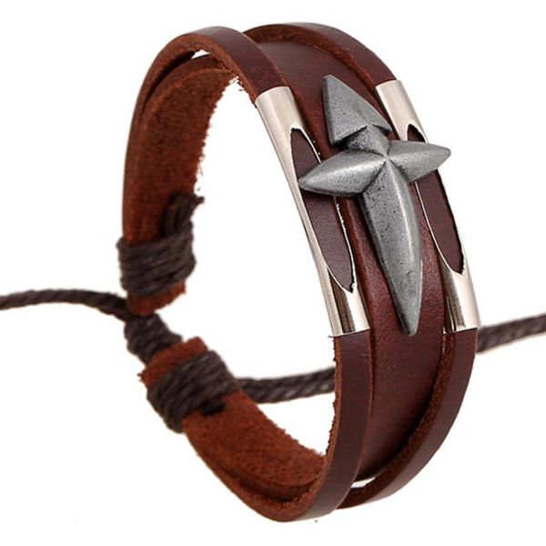 

fashion vintage cross bracelet wrap brown genuine leather retro alloy charm casual bangle wristbands for women men jewelry gift, Golden;silver