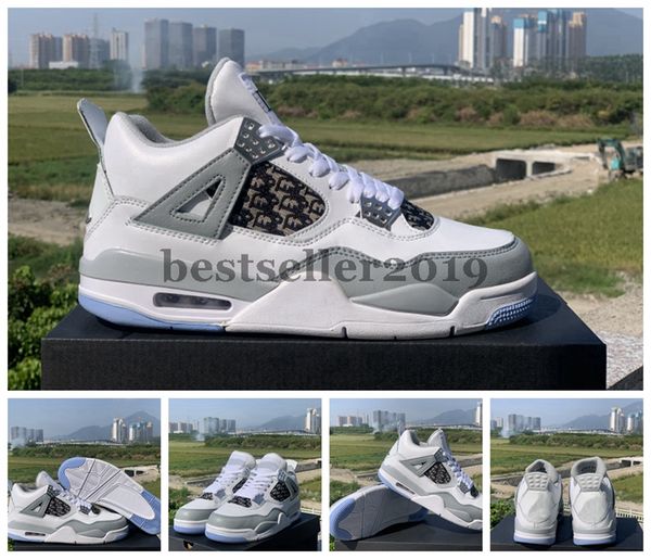 

2020 new 4 grey white mens basketball shoes sneakers trainers 4s embossed on the upper crystal des chaussures baskets size 13