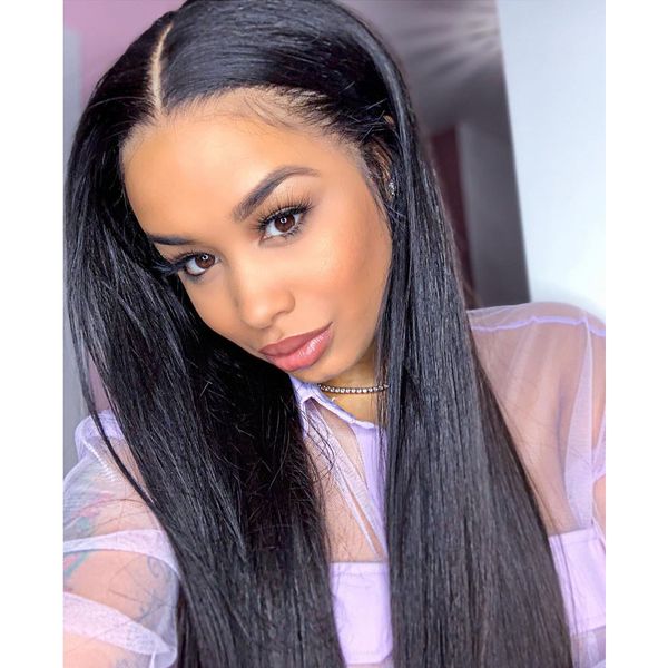 

lace front human hair wigs straight pre plucked hairline baby hair 26 inch 13x6 150% malaysian remy human hair, Black
