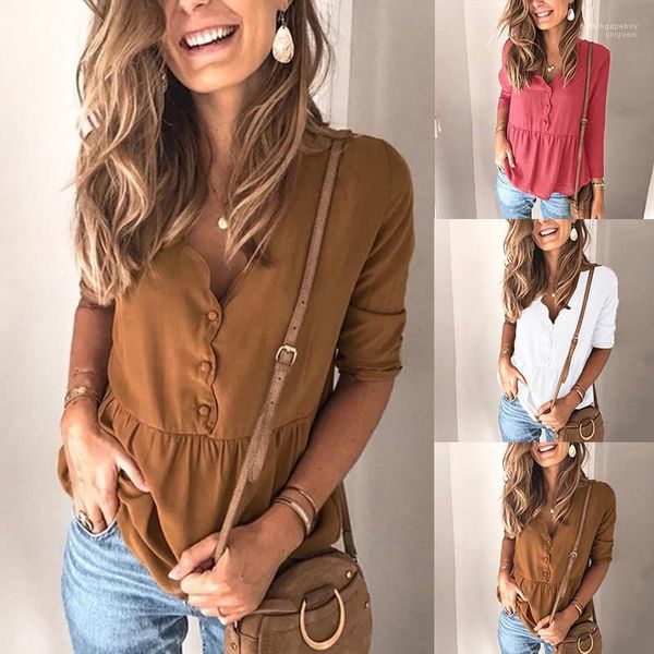 

длинные рукава свободного tops нового прибытия женской одежды 19aw женщина дизайнер tshirts мода v шея solid color, White