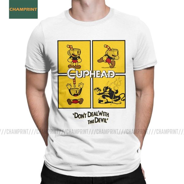 

cuphead panels t shirts men cotton funny t-shirts game mugman cup mouse cartoon animation gamer tee shirt short sleeve clothing