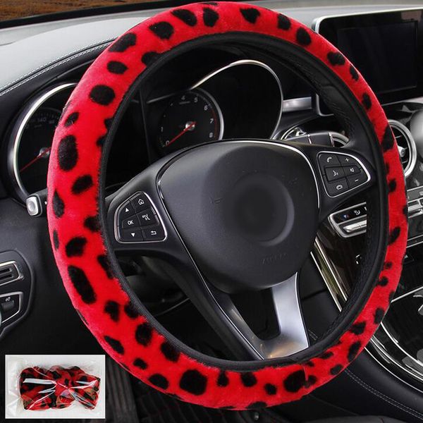 

car steering wheel cover leopard plush breathable anti-slip warm 36-38cm plush
