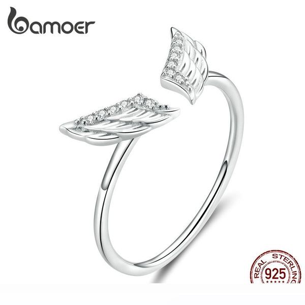 

bamoer 925 sterling silver flying wings open finger rings for women adjustable size original design jewelry bijoux bsr108