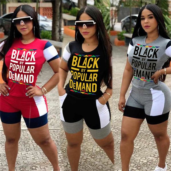 

women letters printed tracksuit short sleeves t shirt shorts two pieces sets outfits patchwork color fashion casual sport suit d61815, Gray
