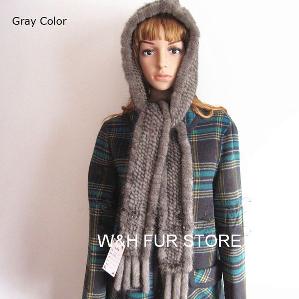 

women's fur hat scarf new hand knitted warm fashion cap with genuine . black brown red white ha122, Blue;gray