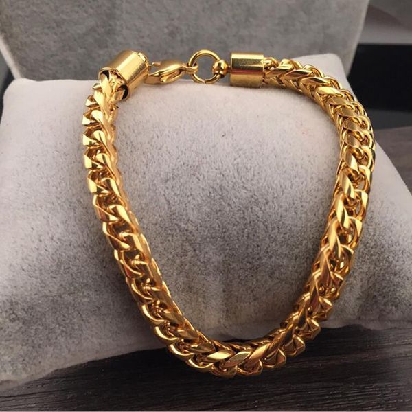 

link, chain stainless steel bracelets bangles beads braided wheat bracelet for men women gold color mens wholesale jewelry, Black