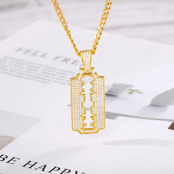

pendant necklaces creative neutral unique steel razor shaped hip hop necklace punk jewelry mens blade womens, Silver