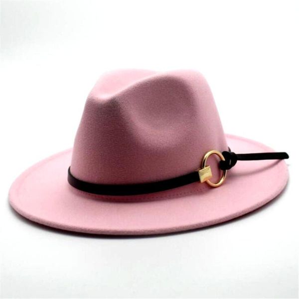 

2020 men women fedora hat with leather belt jazz hat wide brim casual wild size 56-58cm, Blue;gray