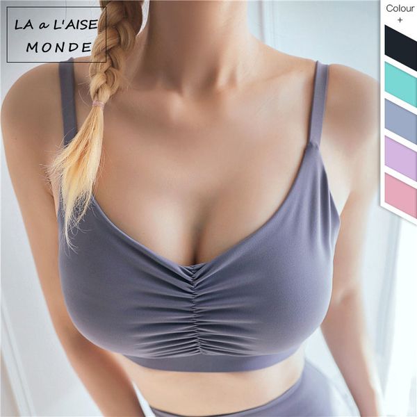 

new thin shoulder without steel ring fixed shoulder strap shockproof yoga sports bra chest fold running fitness sports underwear, White;black