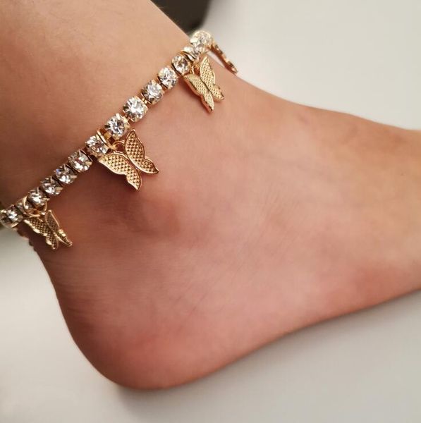 Stonefans золотые теннисные украшения со стразами для женщин, подвеска в виде бабочки с кристаллами, ножной браслет, пляжная цепочка для ног, браслет GD526