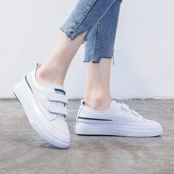 

2020 fashion sneakers women white shoes casual ladies genuine leather shoes women flats thick sole 4cm a2414, Black