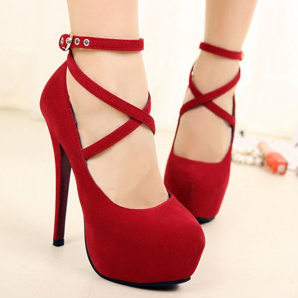 

women pumps woman cross ankle strap ladies solid tie high heels female platform shoes women's footwear 2020 plus size, Black