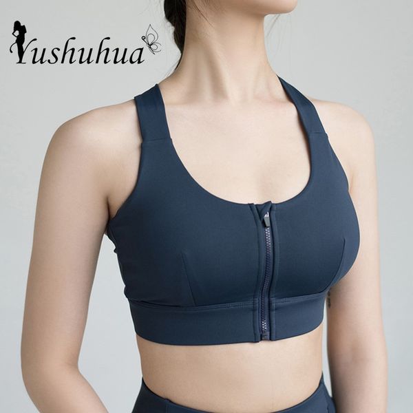 

sports bra high impact for women gym running zipper yoga bra back hollow fitness breathable shockproof push up exercise, White;black
