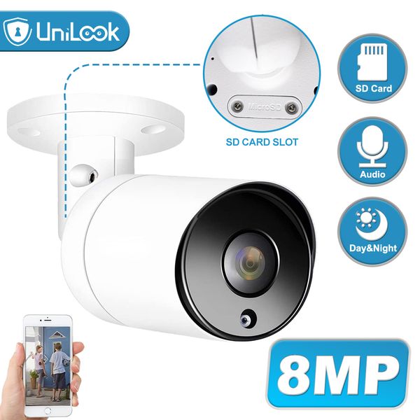 

8MP 4K IP Camera POE Outdoor Waterproof Audio CCTV Bullet Camera SD Card Slot Motion Detection ONVIF For PoE NVR 48V