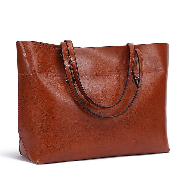 

women's bag 2020 new oil wax leather tote bag shoulder big women's