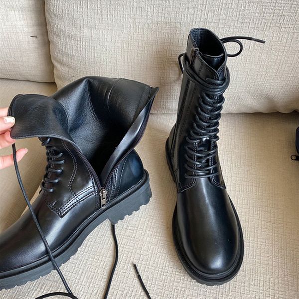 

boots 2021 winter snown booties mid-calf for women brand design boot ladies short botas female british motorcycle, Black