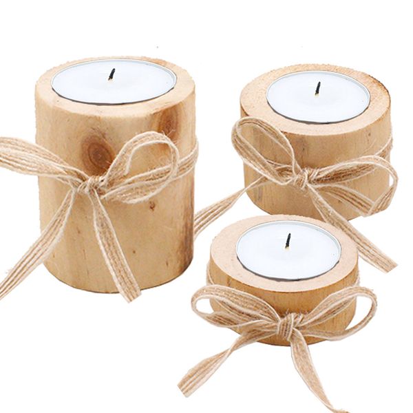 

3pcs office craft candlestick wooden gift home decor with rope candle holder set