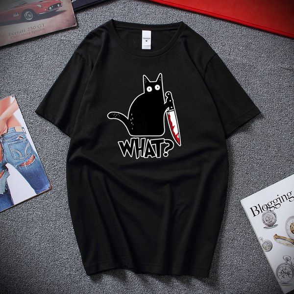 

cat what t shirt murderous cat with knife funny halloween gift t shirt cotton t shirts for men and women