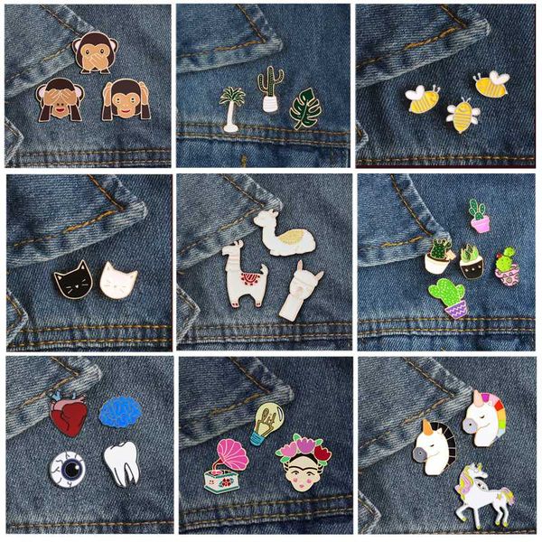 

2 ~ 5pcs / set animal cat brooch enamel pins pride tooth brain sheep plant lapel backpack pin denim jacket jewelry for kids gift, Gray