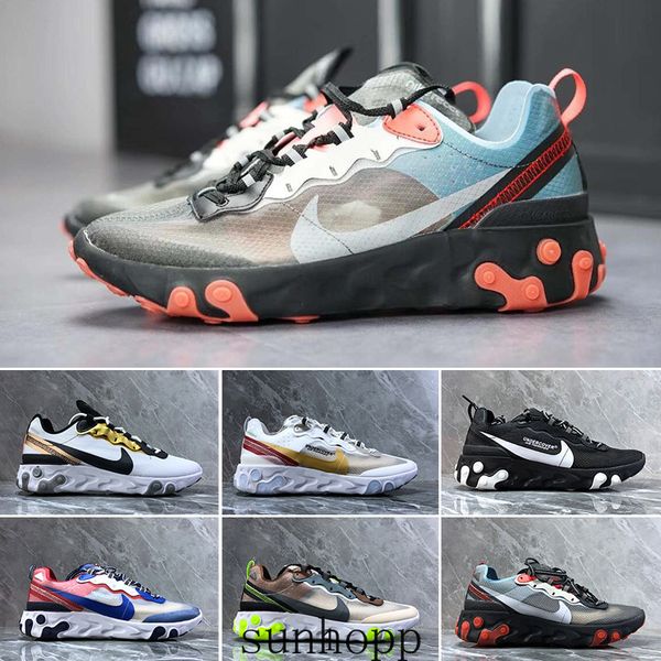 

реагировать element 55 87 кроссовок для мужчин, женщин высокого качества тройного черного royal оттенки metallic gold мужских кроссовок trai, Black