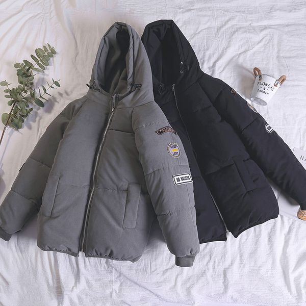 

fall and winter cotton-capped men's korean edition short style handsome trend thicker bread clothing style simple leisure style, Black