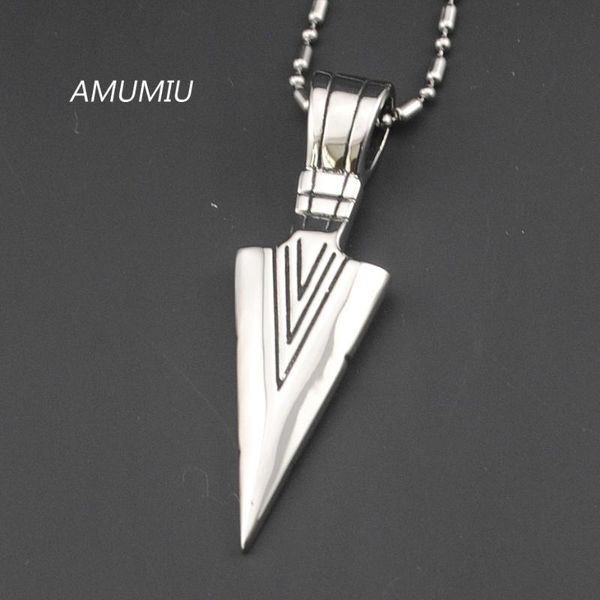 

amumiu arrowhead pendant necklace for men stainless steel charm men jewelry fashion gift kp073, Silver