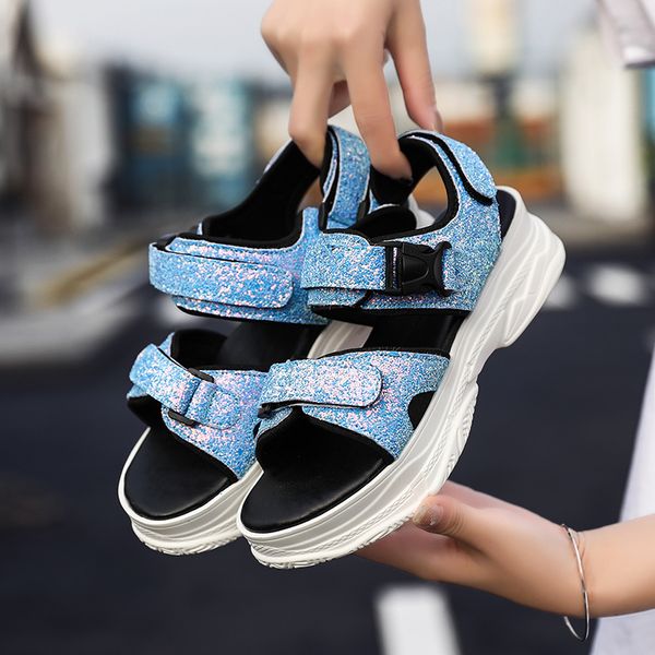

2020 open-toed women sport sandals wedge hollow out women sandals outdoor cool platform shoes beach summer shoes, Black