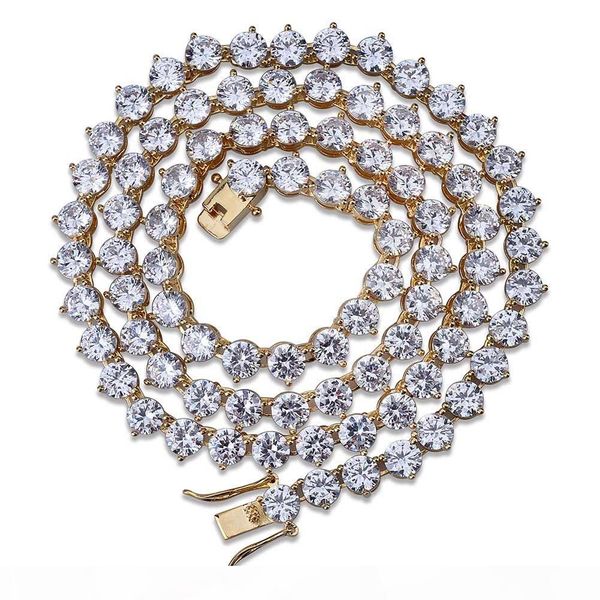 

gold plated copper hip hop round cz zirconia tennis chain necklace 4 6 8mm iced out diamond punk rock rapper jewelry for men & women, Silver