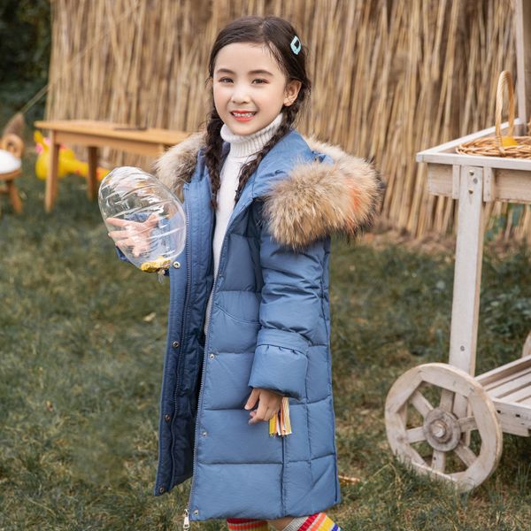 

Children Winter Down Jacket Thicken Coats Girls clothes parka real fur Hooded Russian kids Long Overcoat clothing snowsuit, Black
