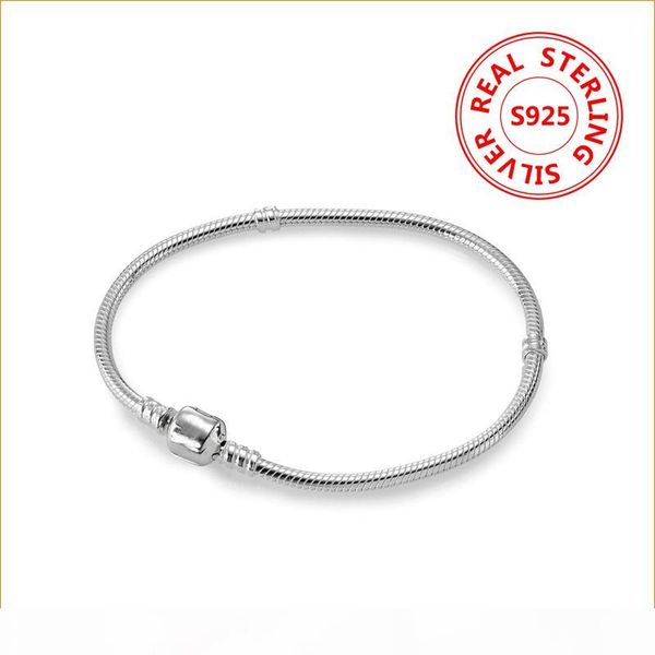 

classic design 925 sterling silver charms bracelet 3mm snake chain for designer charm bracelets jewelry gift box for women men, Golden;silver