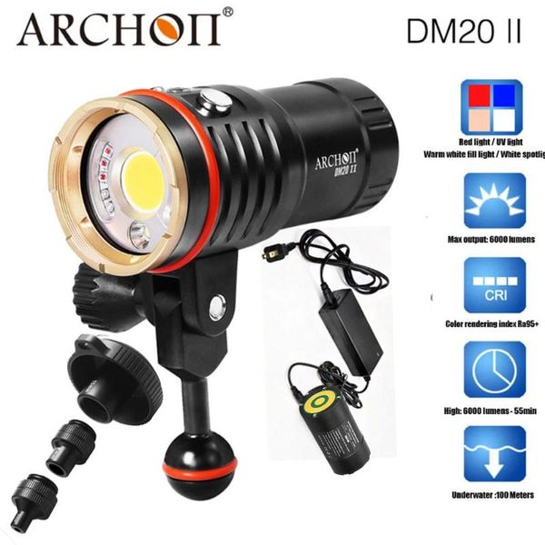 

archon dm20 ii wm26 ii diving spotlight white cob max 6000 lumen underwater 100 meter waterproof dive video light with battery