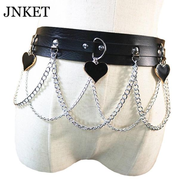

jnket new punk peach heart harness belt pu leather chain harness body waist belt hip-hop rock nightclub waistband, Black;brown