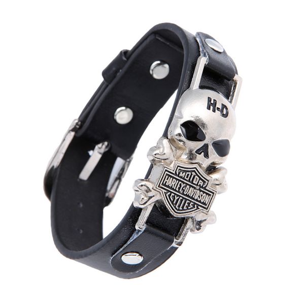 

leather bracelet handmade leather punk skull bracelet retro men's bracelet, Black