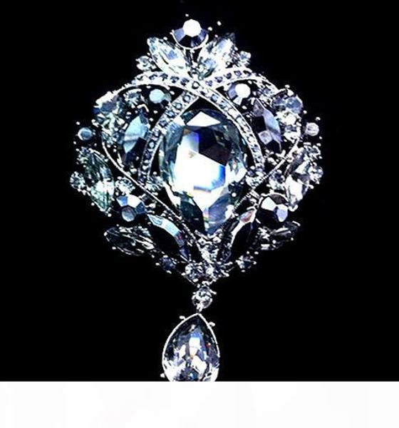 

fashion-l waterdrop colorful drop brooch exquisite big diamante rhinestones jewelry brooch large crystal women broach 8 colors, Gray
