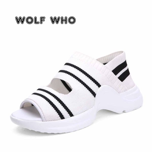 

air mesh women's slip-on shoes 2020 light chunky sneakers fashion casual woman sandals new light low sneaker white sandalias x30, Black