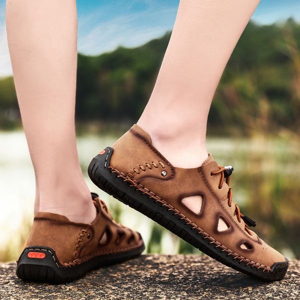 

sandals summer men leather shoes classic roman slipper outdoor sneaker beach flip flops zapatillas hombre, Black