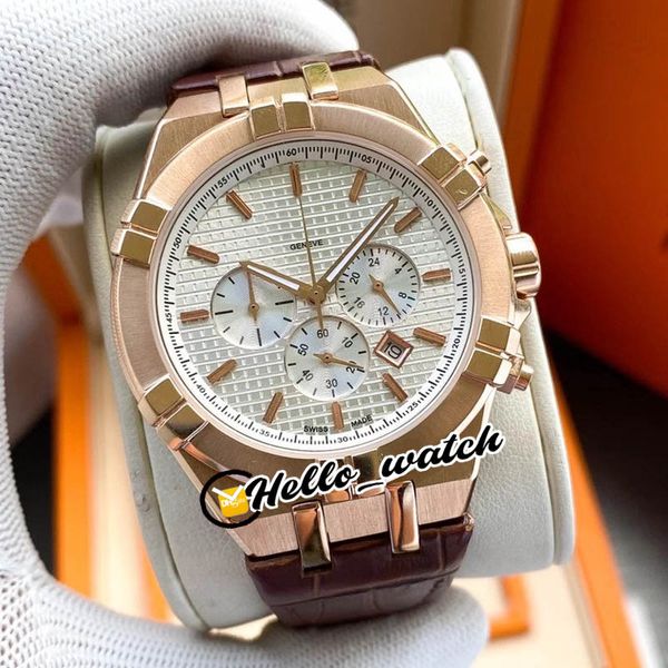 

luxury new overseas 5500v japan os quartz chronograph mens watch white dial satch rose gold case brown leaher strap watches hello_watch, Slivery;brown