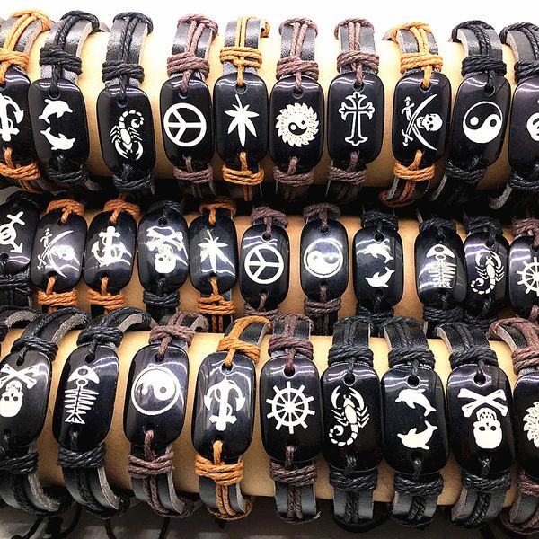 

mixmax 24pcs mix resin leather cuff bracelets men women punk fashion bangle wristbands dropshipping wholesale y200810, Black