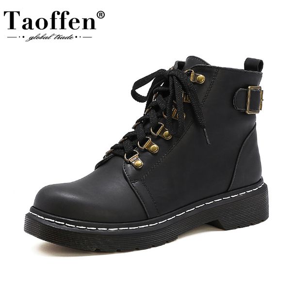 

taoffen women ankle boots cross strap zipper buckle winter shoes woman flats short boots casual lady daily footwear size 33-43, Black