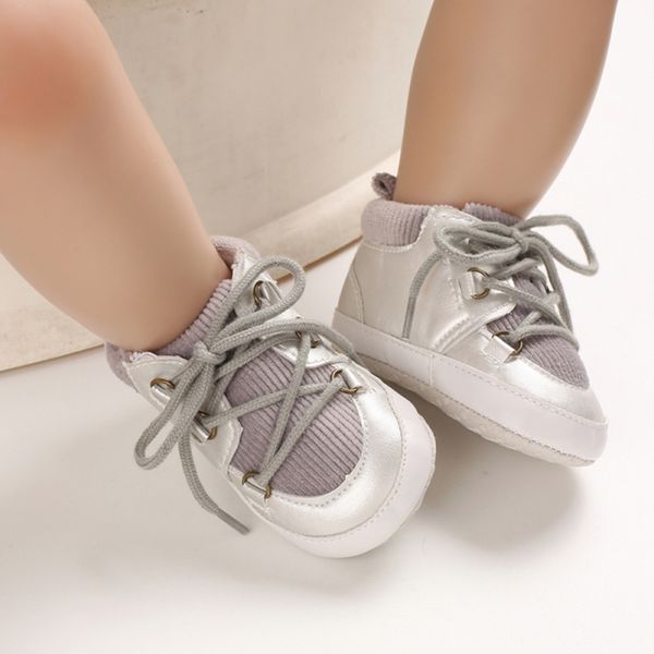 

0-18m toddler first walkers infant baby boy girl lace up casual sneaker pu patchwork soft sole shoes