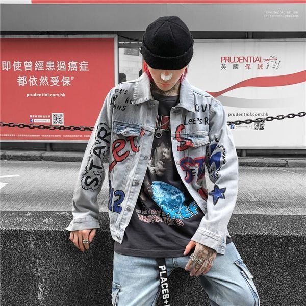 

hommes apparel mens designer graffiti jean jackets street style fashion long sleeve hand painted casual clothing, Black;brown