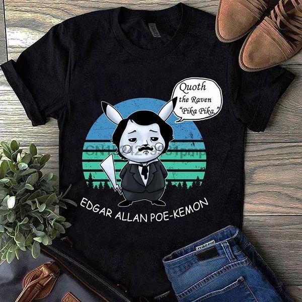 

men t shirt edgar allan poe-kemon quoth the raven pika pika women tshirts
