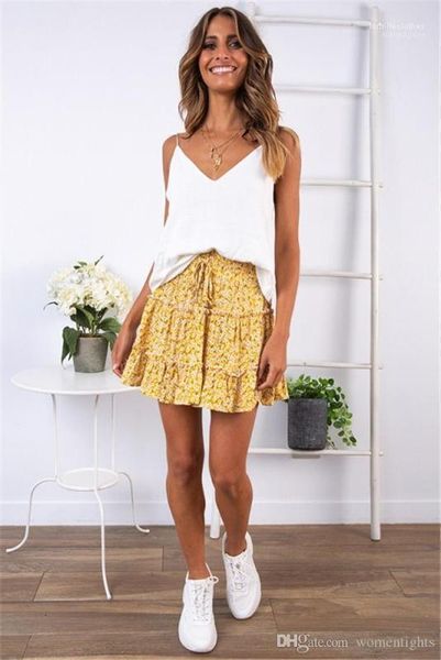 

waisted flounces summer dresses floral printed beach short dresses womens above knee a link dresses high, Black